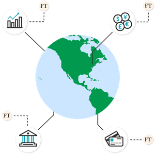 An animation of the world showing examples of the type of financial services organisations that subscribe to the Financial Times