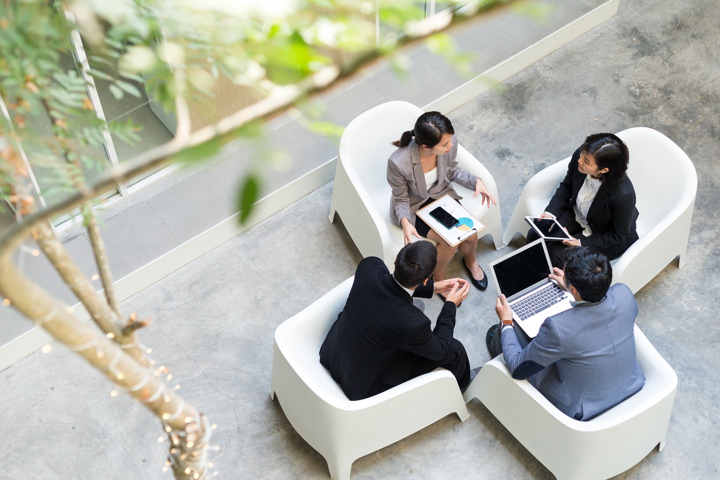 Top view of business people discuss at outdoor area