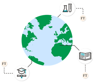 An animation of the world showing examples of the type of academic institutions that subscribe to the Financial Times